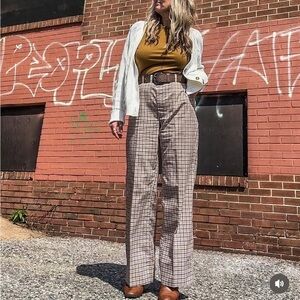 Vintage Hubbard brown Plaid High-Waisted wide leg trouser Pants Size 32x30”